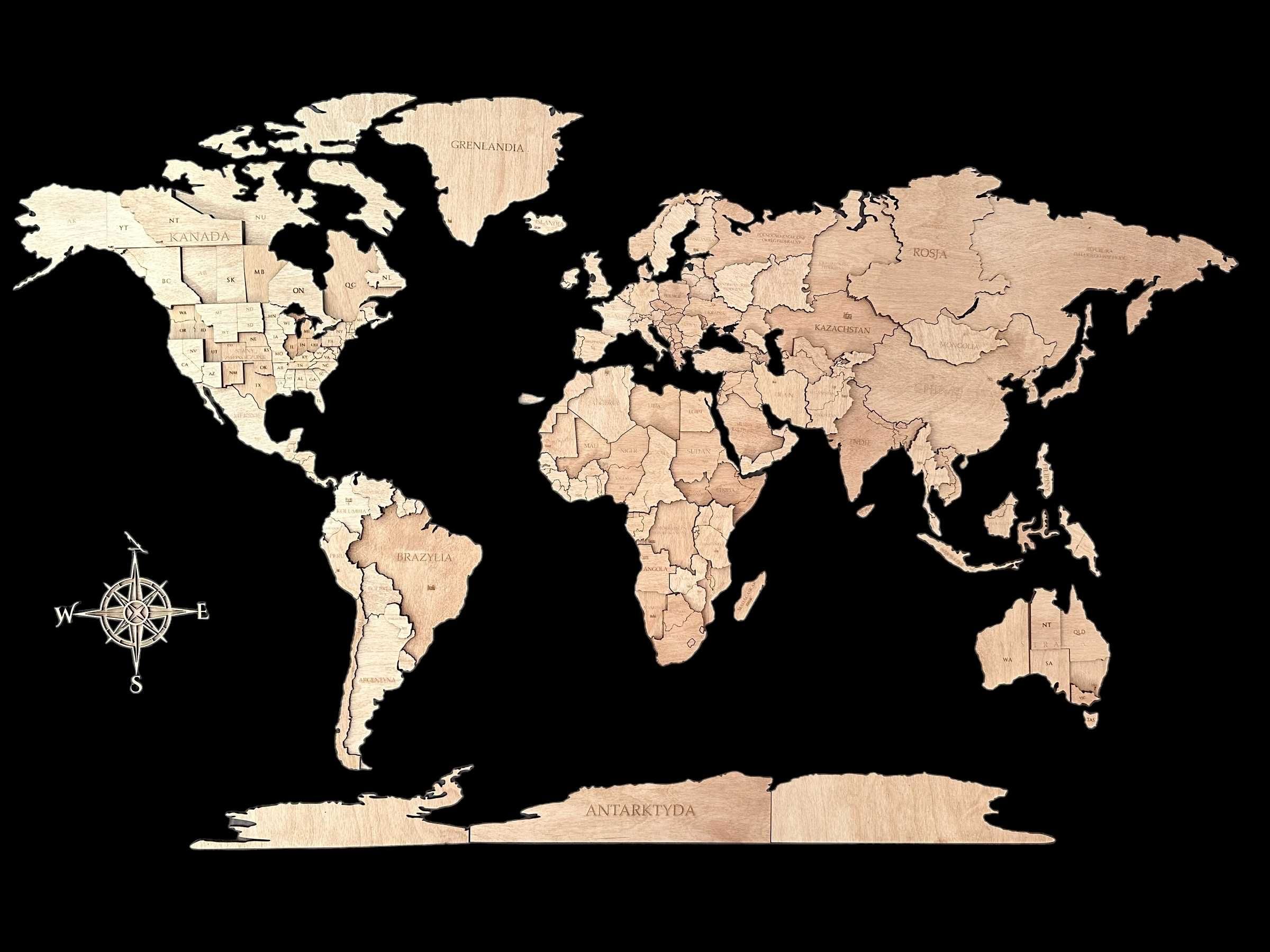 Mapa Świata 3D drewniana 105x63cm, Winchester, pomysł na prezent