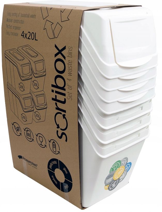 Kosz Na Śmieci 4X20L Do Segregacji Sortibox Biały Iswb20S4-S449
