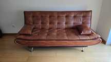 Sofá Cama em Pele Sintética - Como Novo - Efeito Vintage