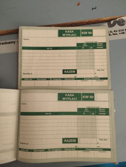 Dwa bloczki KW dowód wypłaty