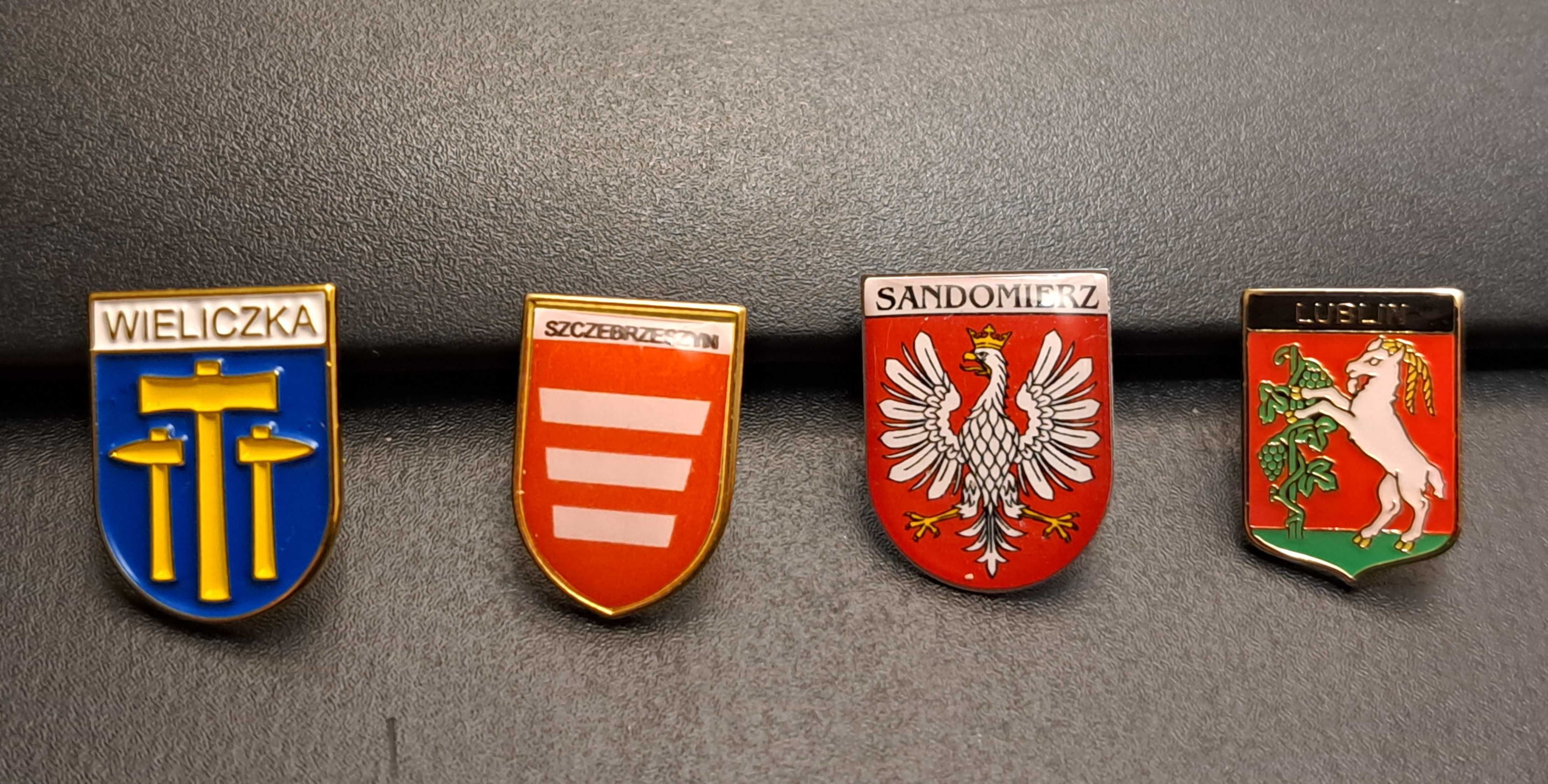 Wpinka odznaka herb x4 Wieliczka Szczebrzeszyn Sandomierz Lublin, nowe