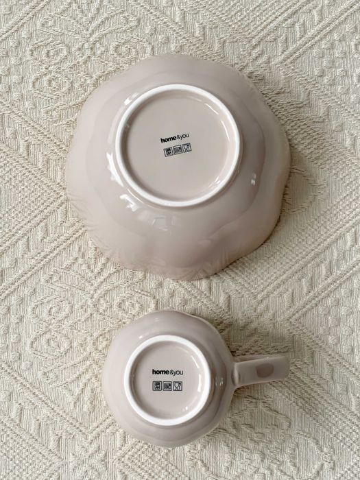home&you kubek miska Floralis różowy porcelana komplet 2 sztuki