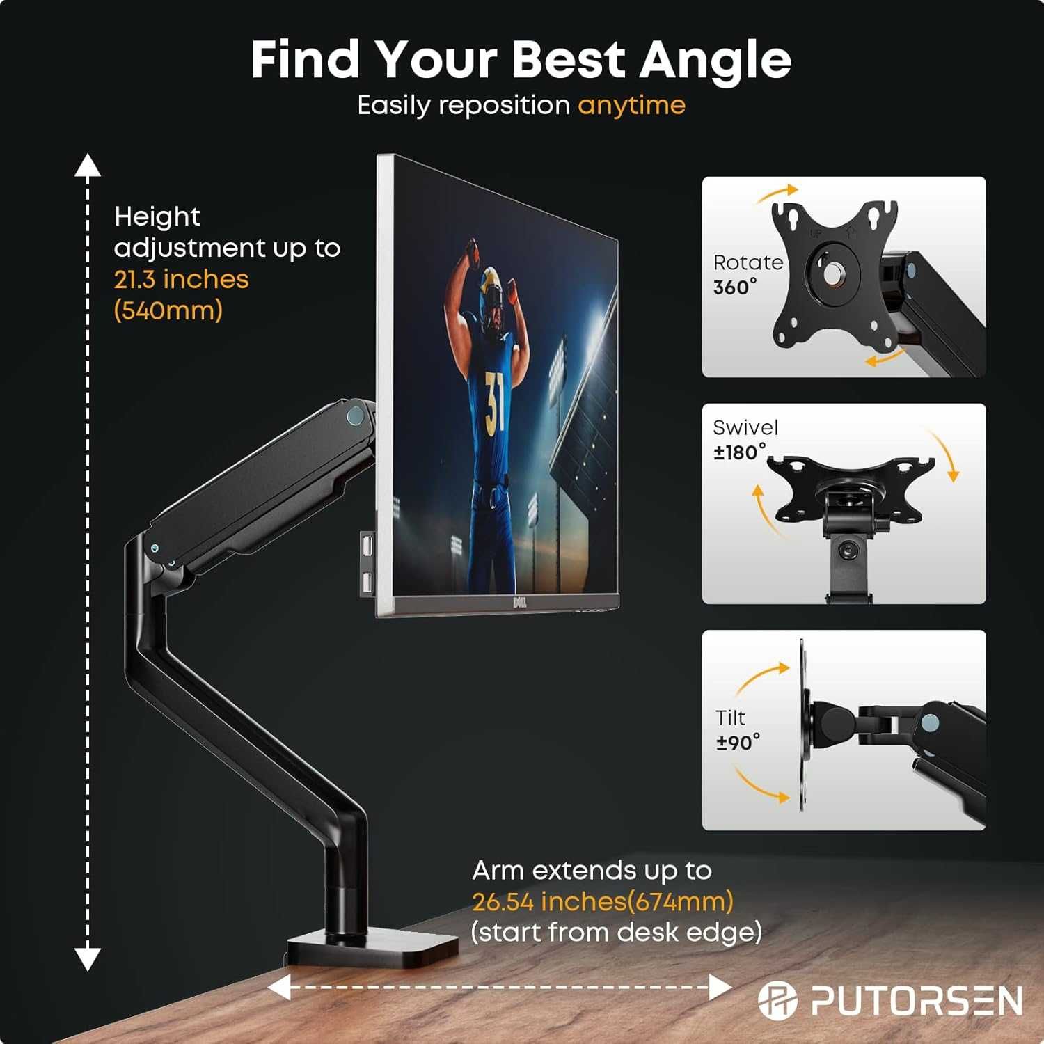 Ultrawide Uchwyt biurkowy z pojedynczym ramieniem monitora,