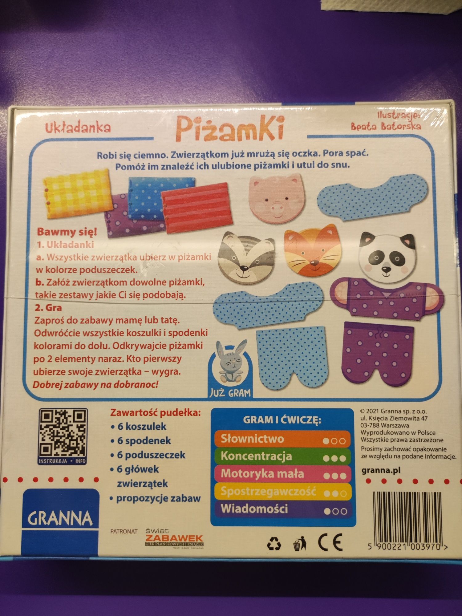 Piżamki układanki puzzle pora spać. Ubierz w piżamki 2 lata