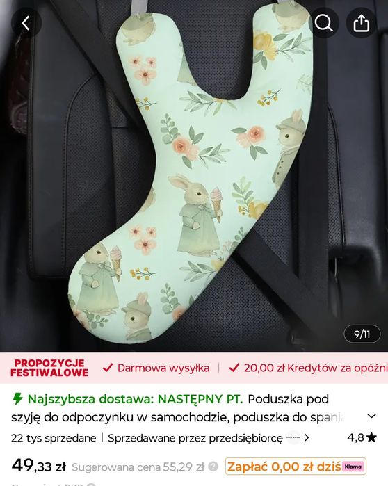 Poduszka pod szyję dla dzieci zagłówek do auta