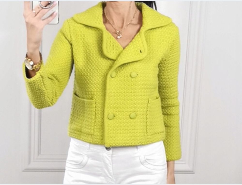 ZARA Sweter limonkowy z kołnierzykiem 64 % bawełna L