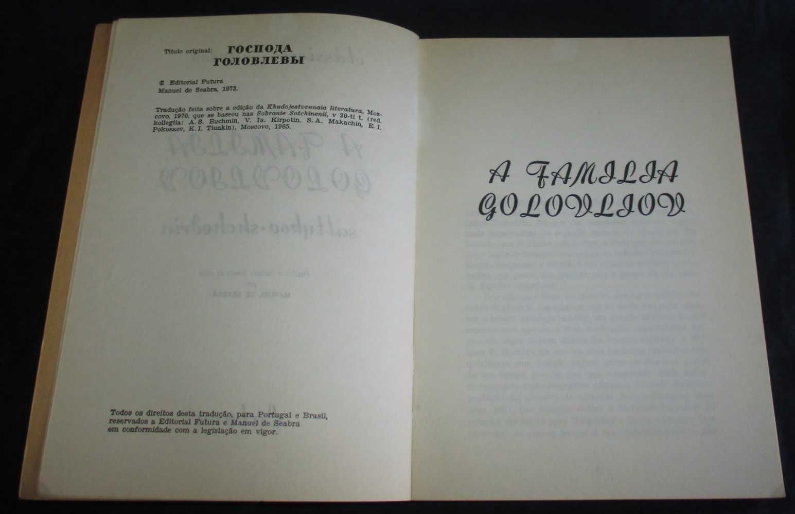 Livro A Família Golovliov Saltykov-Shchedrin Editorial Futura 1973