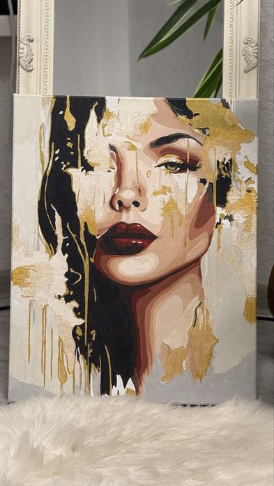 Сучасна картина жіночий портрет з золотом |на стіну, живопис, інтерʼєр