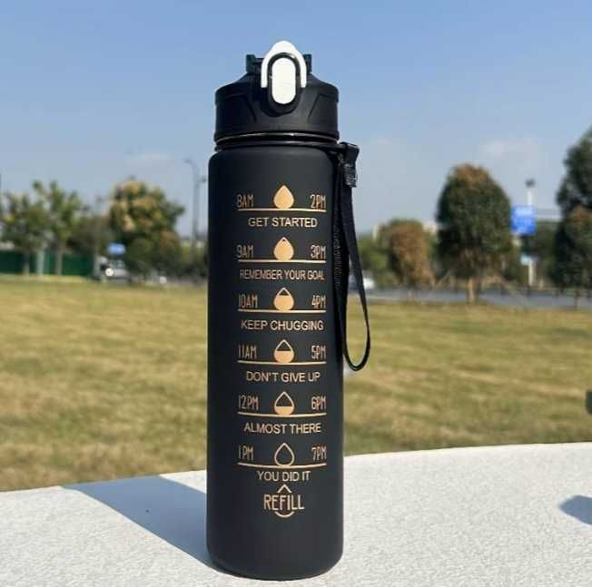 Bidon 750ml Czarny Full Black bez BPA butelka motywacyjna Prezent