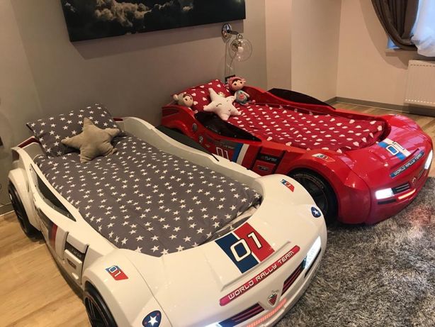 Детская кровать-машина Cilek Biturbo (Красная и Белая) с матрасами