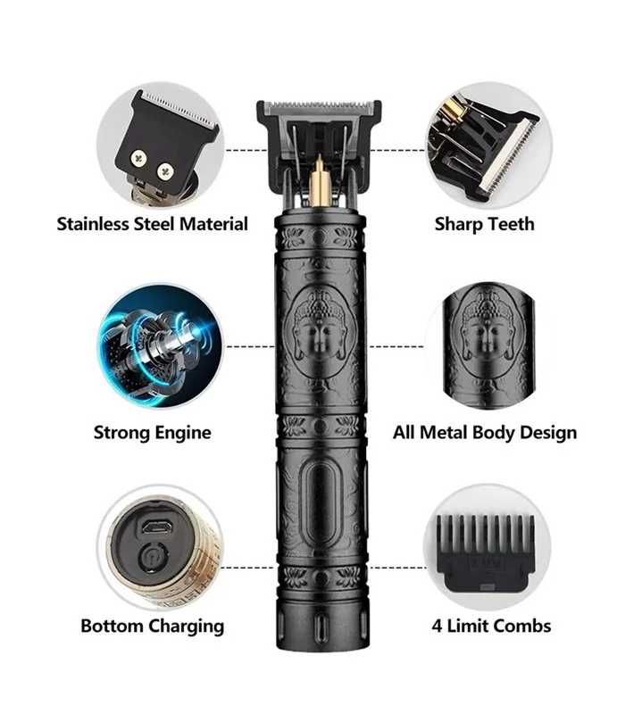 Máquina de Cortar Cabelo/Barba Recarreg, 4 Pentes  Preto ou Dourado