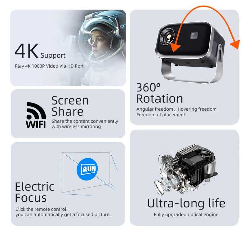 MINI projektor AUN A003 WIFI LED wideoprojektor kinowy 3D do 1080P 4K