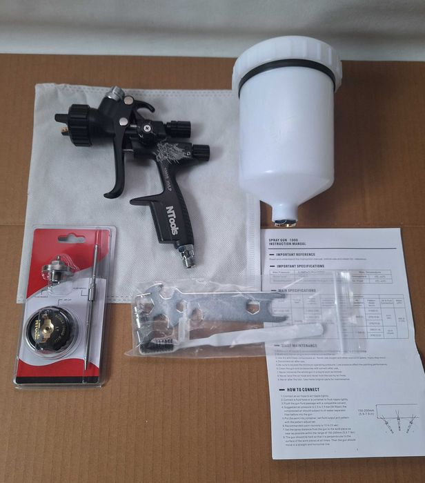 Краскопульт NTools 1000B HVLP.2 дюзи-1.3 та 1.7 у комплекті.Фарбопульт
