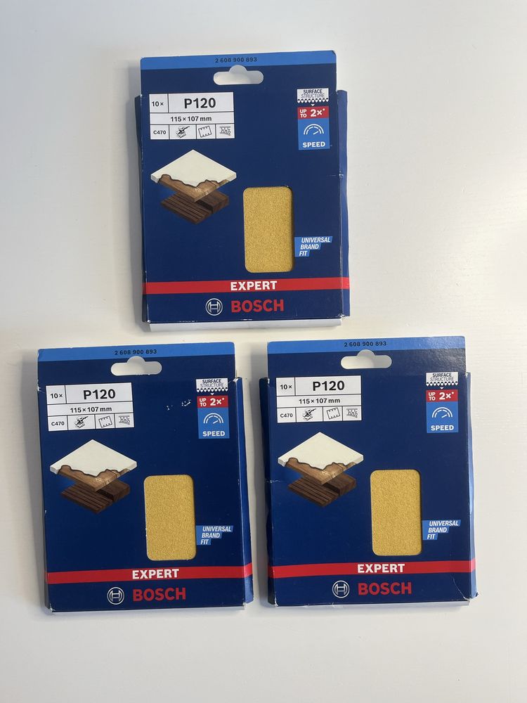 Trzy zestawy Bosch EXPERT C470 Papier ścierny