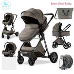Carrinho bebé 3 em 1 PinkBaby Magic Gold - Com Base Isofix - Chocolate