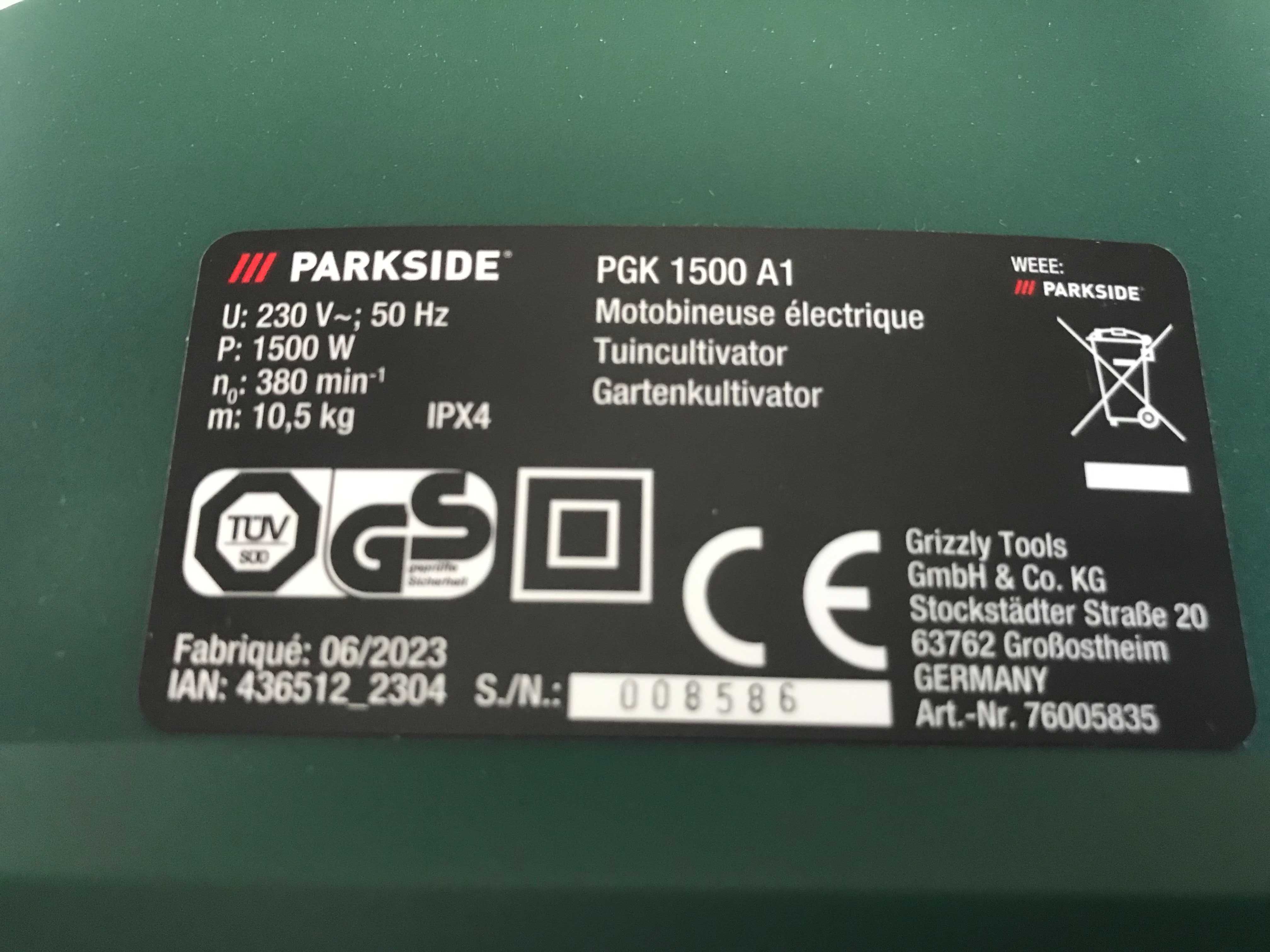 Садовий культиватор електричний PARKSIDE PGK 1500 A1, 1500ват.