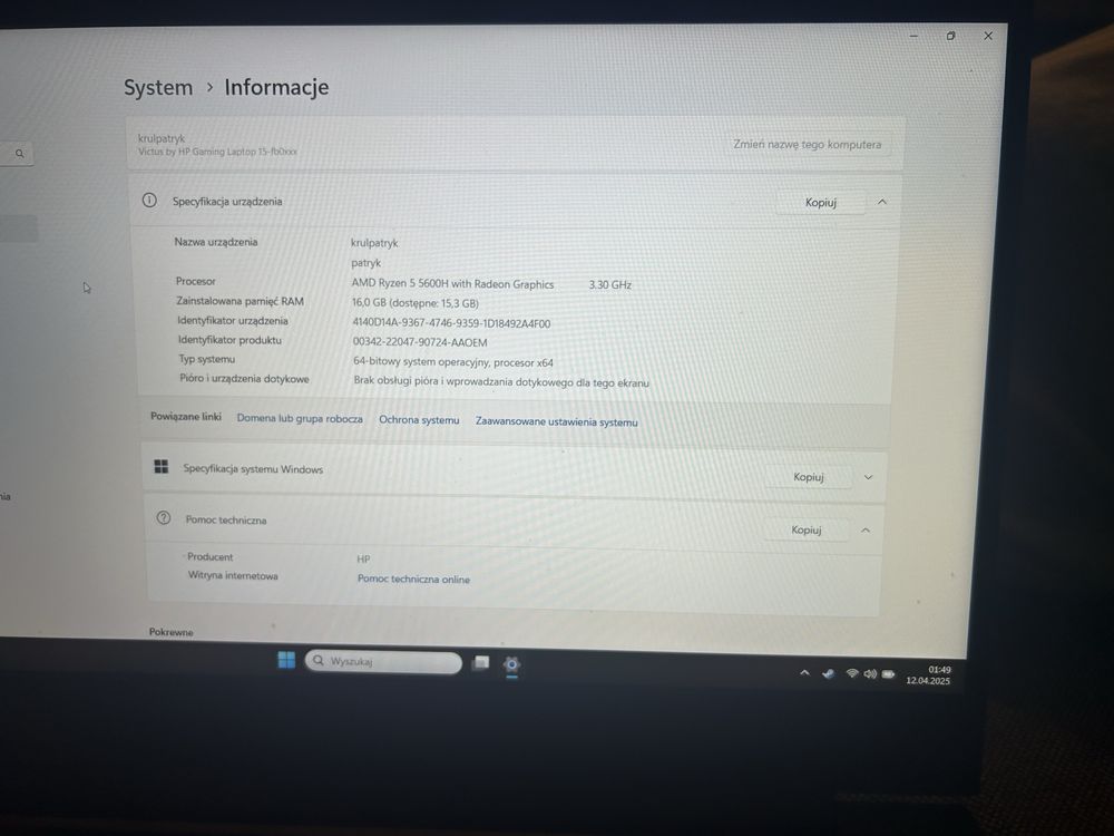 Hp victus gaming 15-fb0132nw