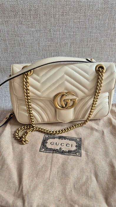 Torebka Gucci Marmont, skóra, skórzana, luksusowa, kremowa, ecru