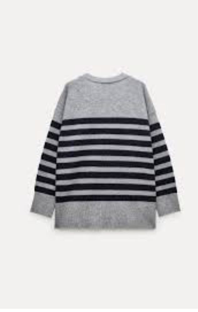 Sweter w paski oversize 100 % wełna