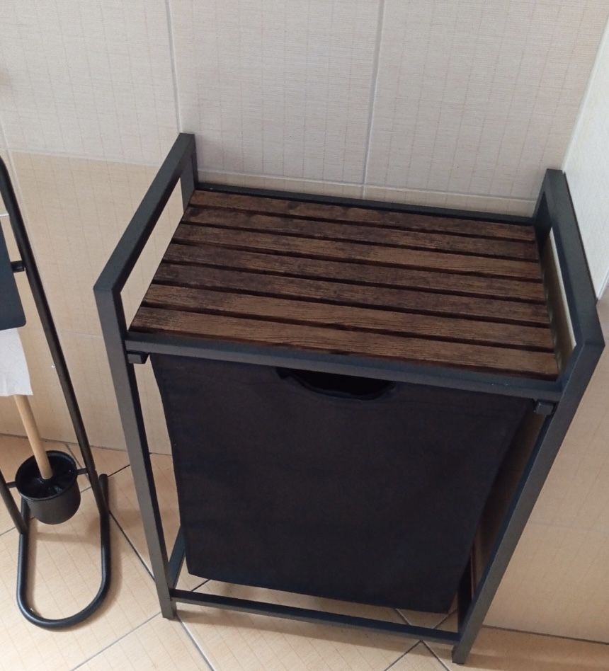 kosz na pranie z półką 65l czarny vintage wolnostojący