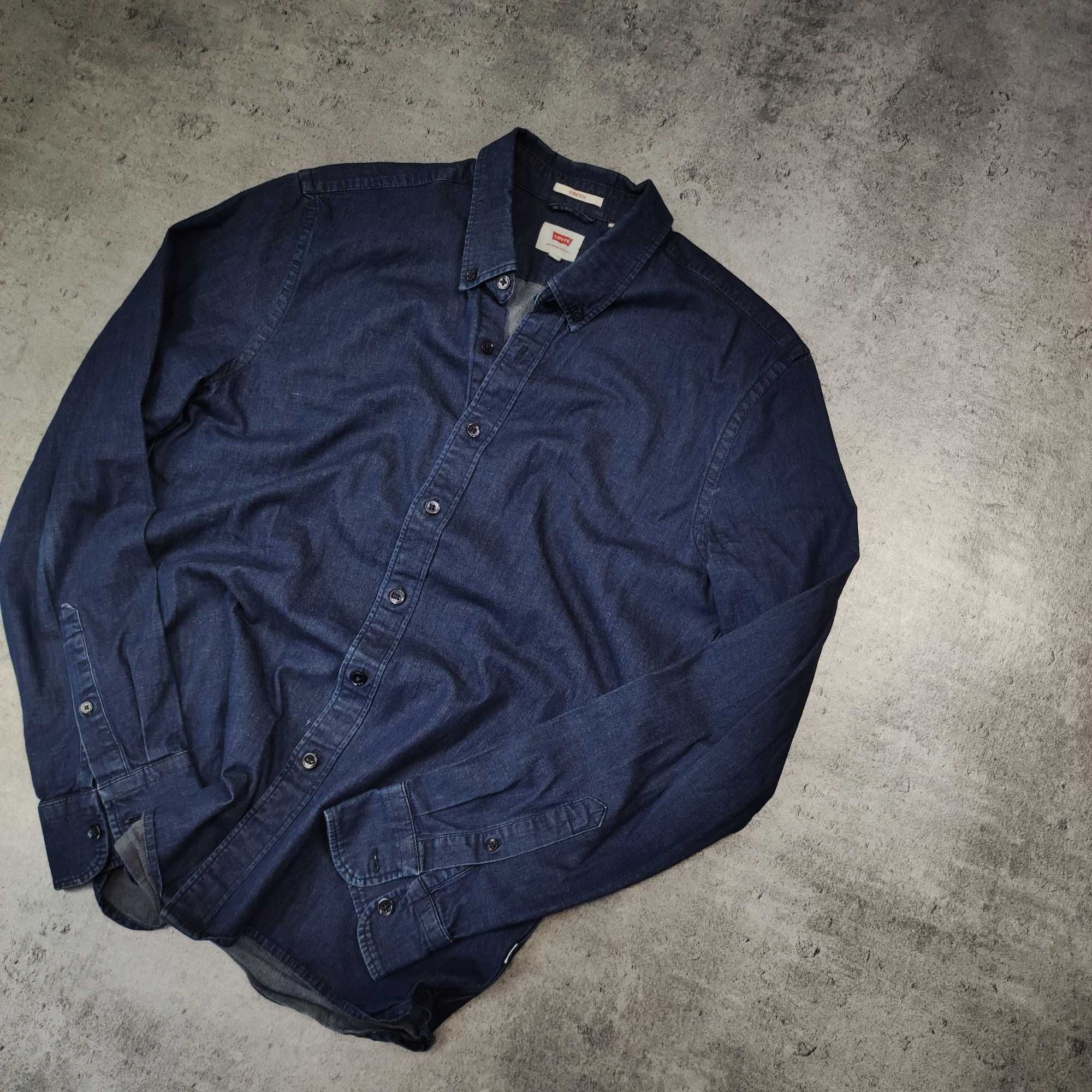 MĘSKA Elegancka Koszula Levis Efekt Jeansu Gładka Logo Klasyczna