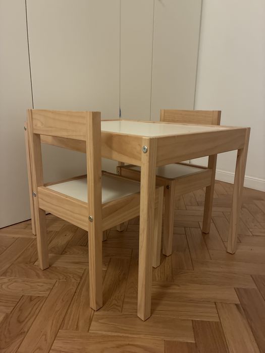 LÄTT Stolik dziecięcy i 2 krzesła, biały/sosna