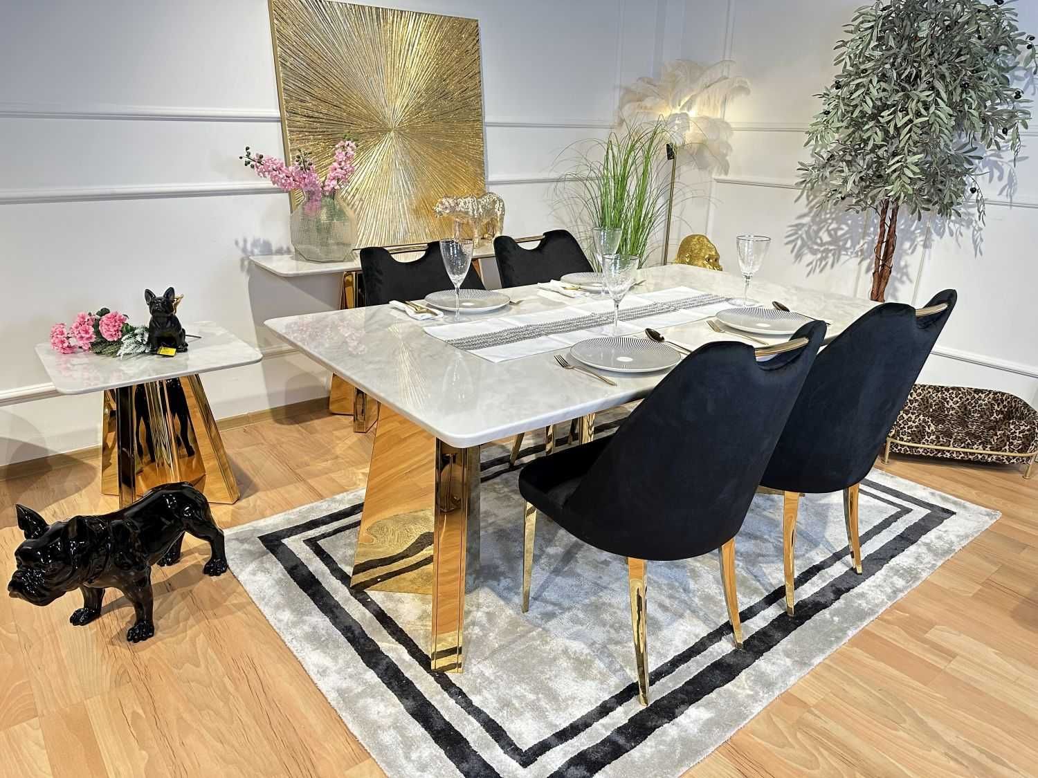 Krzesło tapicerowane Glamour FT239 Gold, velvet biały, velvet czarny