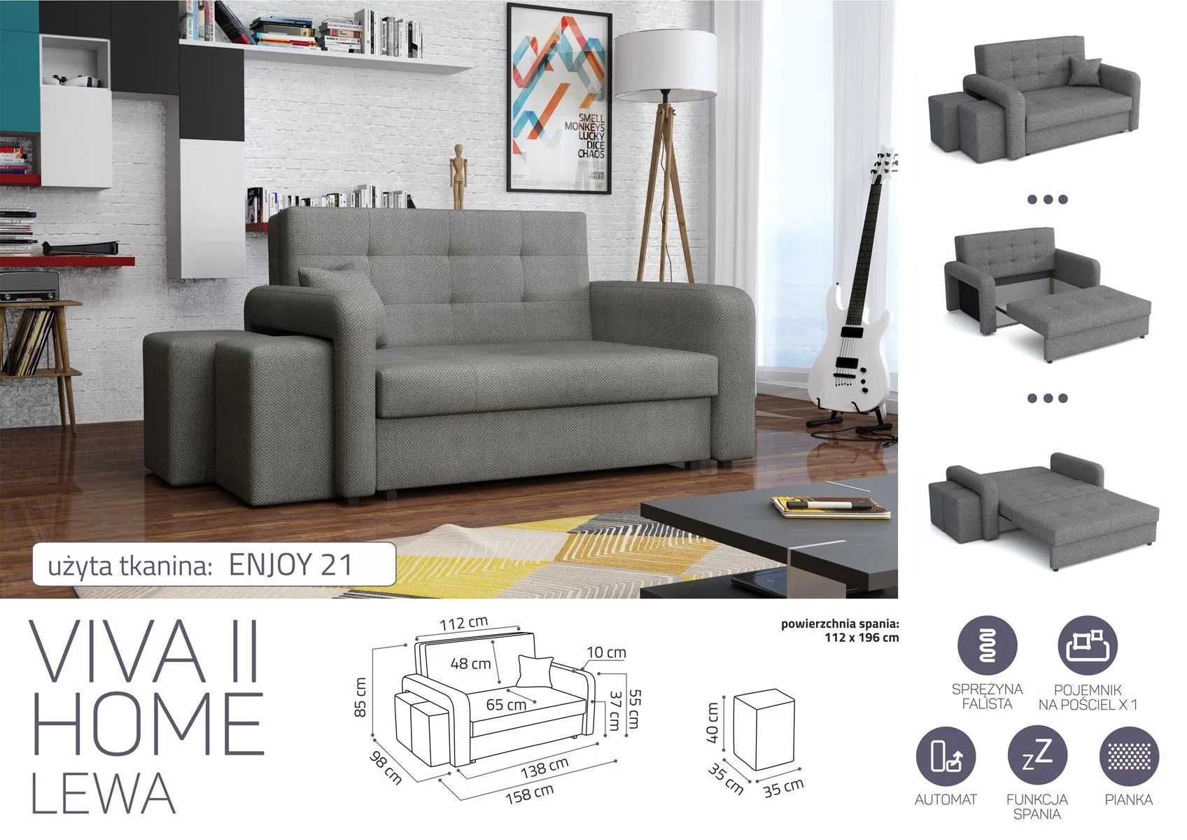 Viva 2 Home z pufami Sofa/Kanapa z funkcją spania Darmowa dostawa