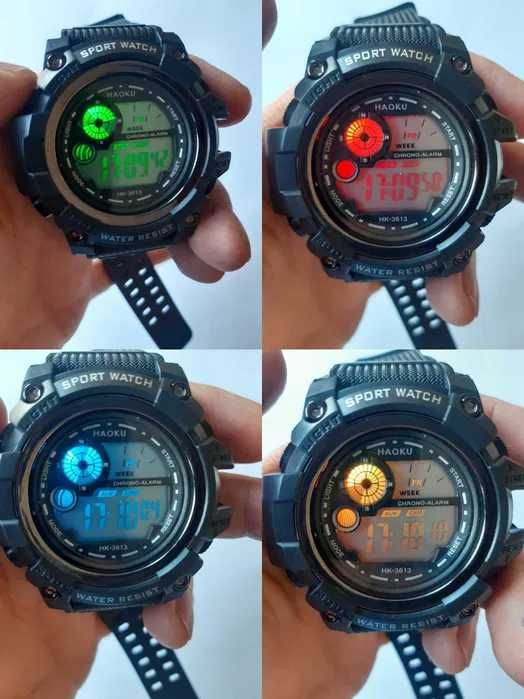 Wojskowy czarny zegarek męski elektroniczny sportowy datownik stoper