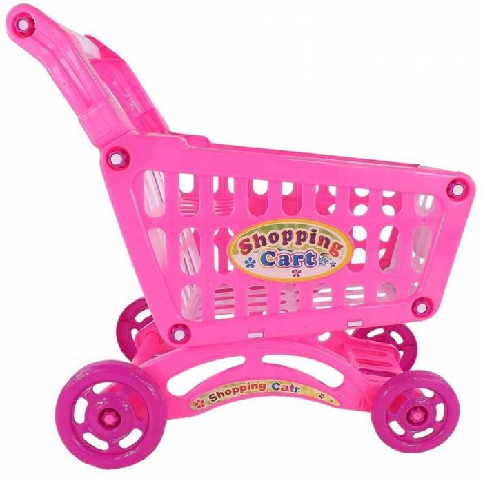Duży 28 elementowy różowy koszyk wózek na zakupy i akcesoria