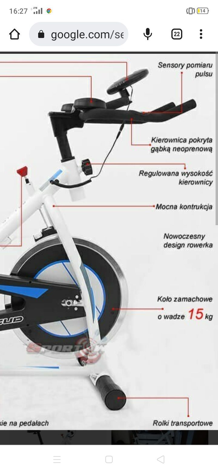 Rower spinningowy spiningowy koło 15kg treningowy rowerek