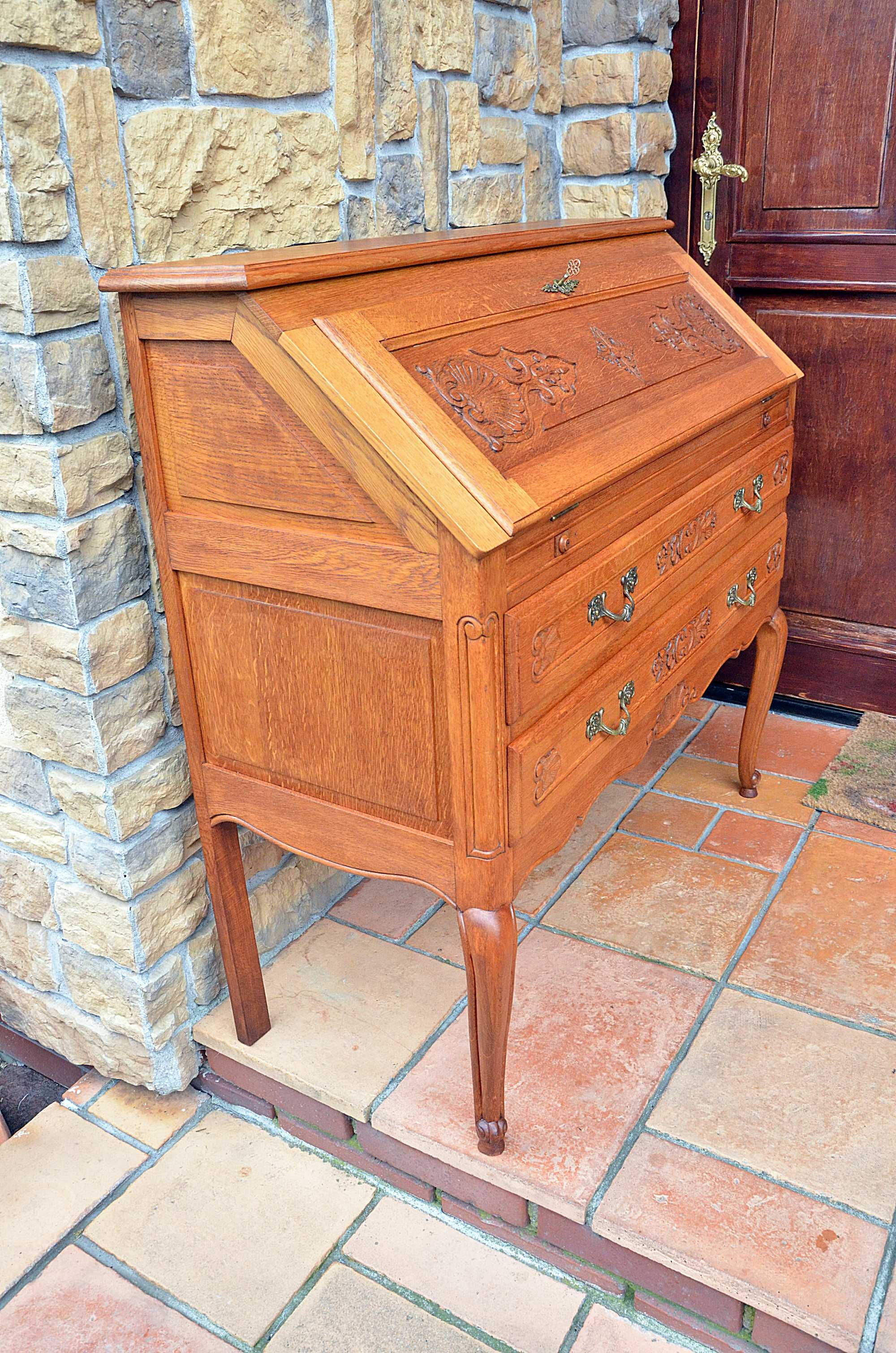 Sekretarzyk biurko stylowy brązowy drewniany