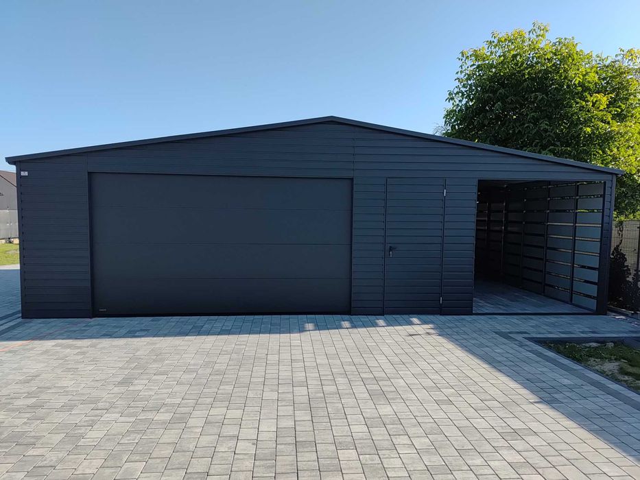 Garaż  Dwustanowiskowy z wiata  9 x 6– PREMIUM z bramą segmentową