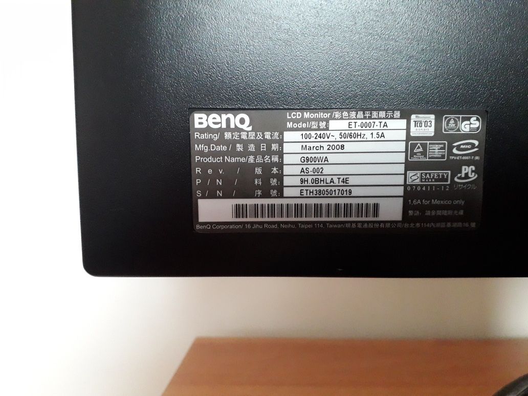 Monitor 19" LCD Benq G900wa d-sub