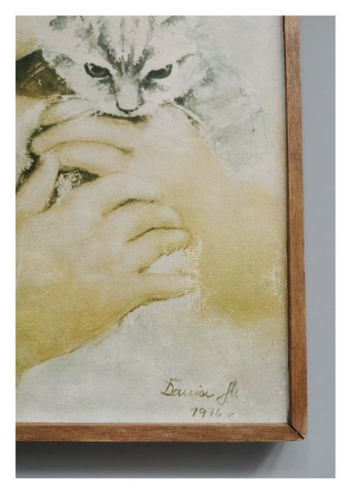 Obrazek retro  'Dziecko z kotkiem' Danuta Muszyńska-Zamorska (25x37cm)