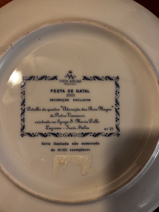 Prato Vista Alegre coleção Festa de Natal, do ano de 2003