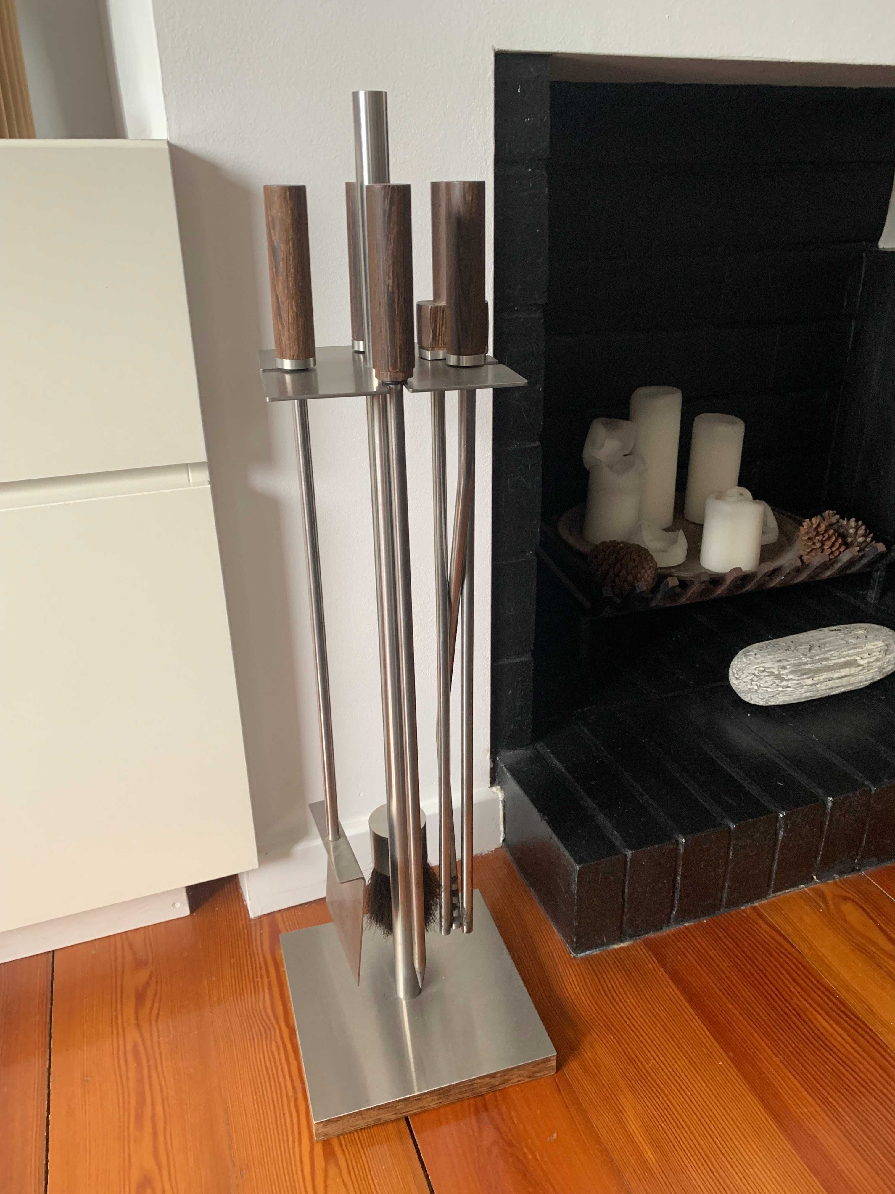 Conjunto de Utensílios para Lareira em Aço (quase novo)