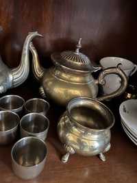 Винтажный Индийский латунный чайный сервиз