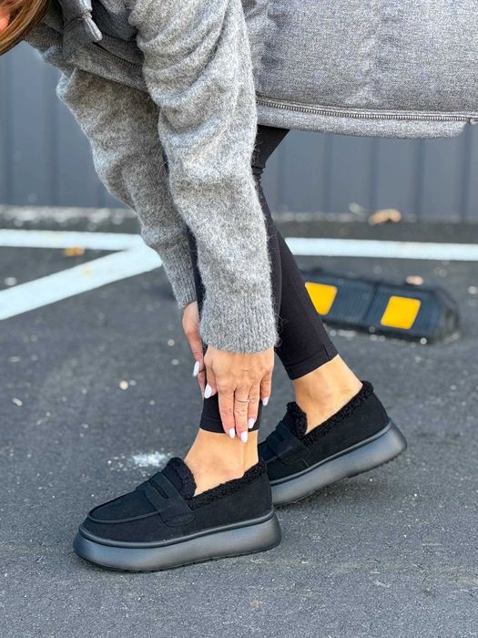 Жіночі зимові лофери замшеві (36-41) на хутрі | Черевики з хутром