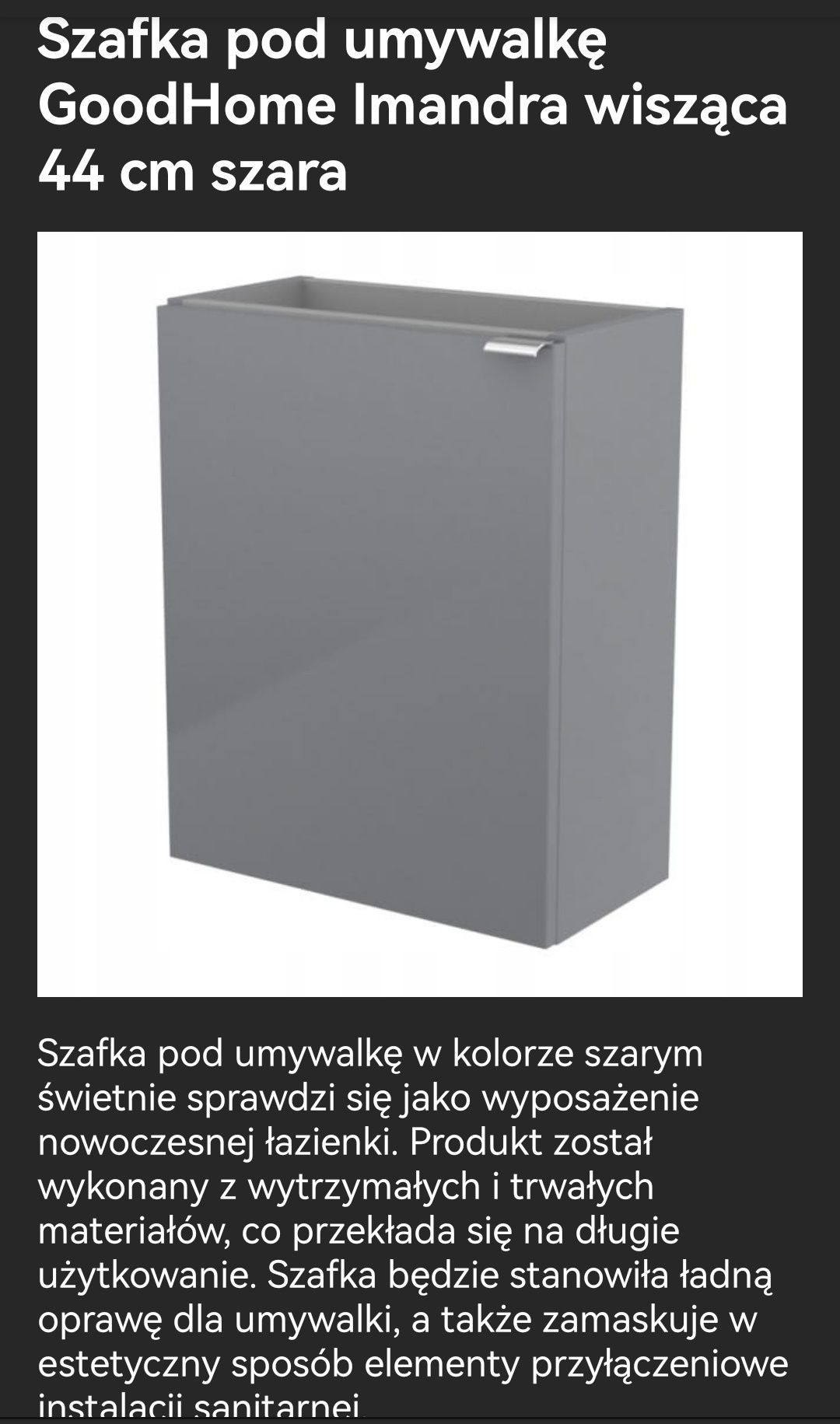 Szafka pod umywalkę Goodhome szary połysk