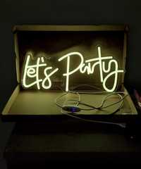 Neon Let's party neon na ścianę, neon imprezowy, ledon