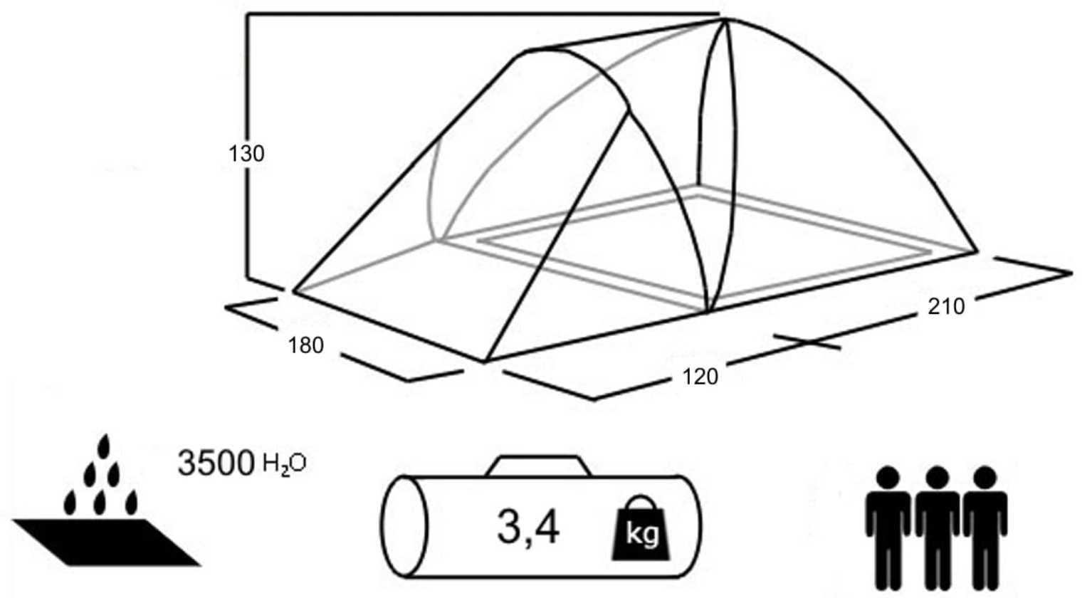 Wytrzymały Namiot dla 3 osób Lekki 3500MM H2O