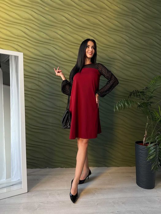 Вечірня сукня трапеція з прозорими рукавами "Sofira", 42-56 р., 3 кол.