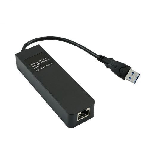 Adaptador Rede Ethernet RJ45 Gigabit + Hub 3 Portas USB 3.0 Alta veloc