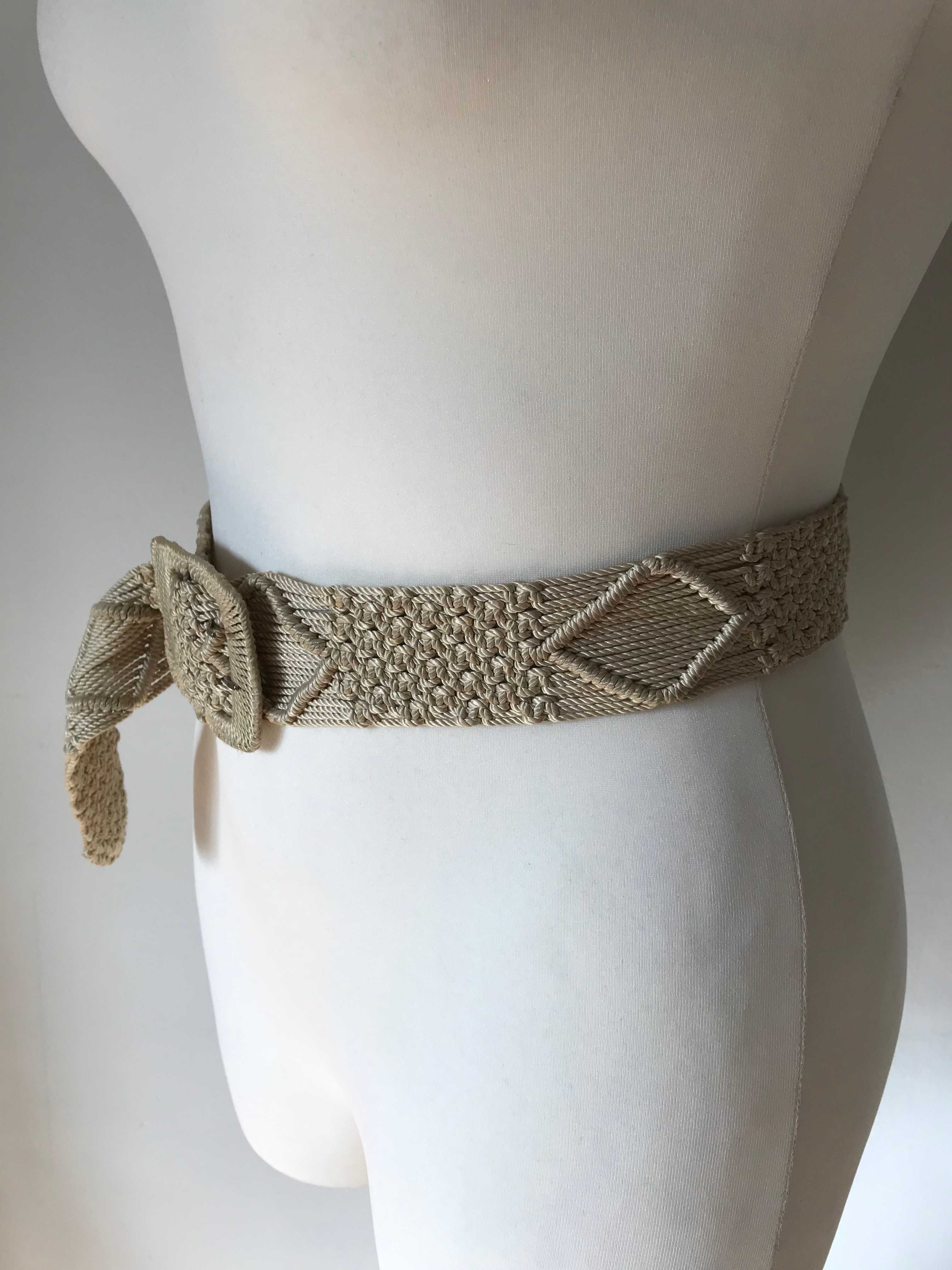 Biały / kremowy pasek ze sznurka pleciony retro vintage boho belt