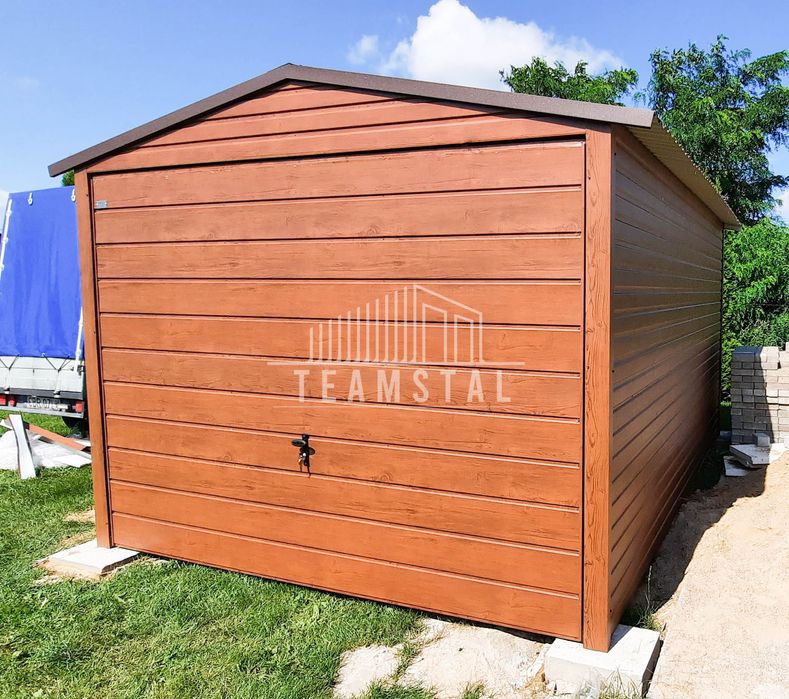 GARAŻ BLASZANY 3m x 4m dwuspad Brama drzwi jasny orzech TS227 3x4