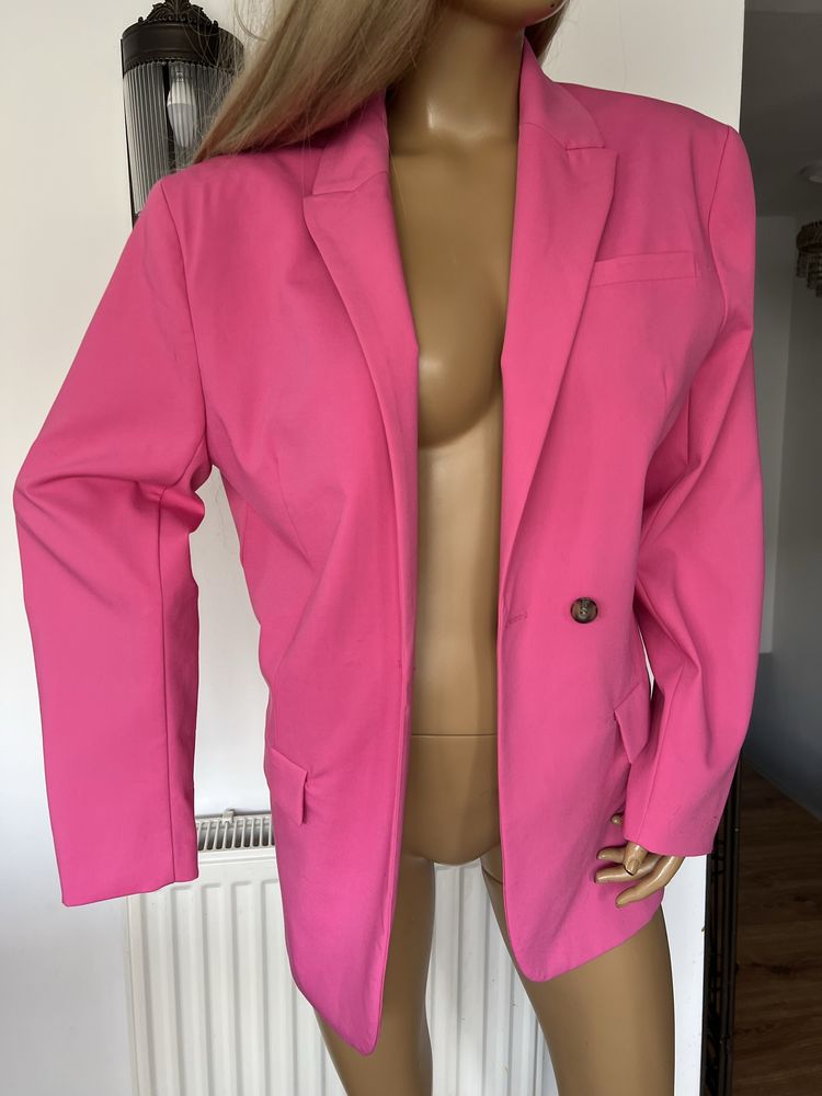 Zara długi żakiet marynarka oversize S damsja różowa elegancka