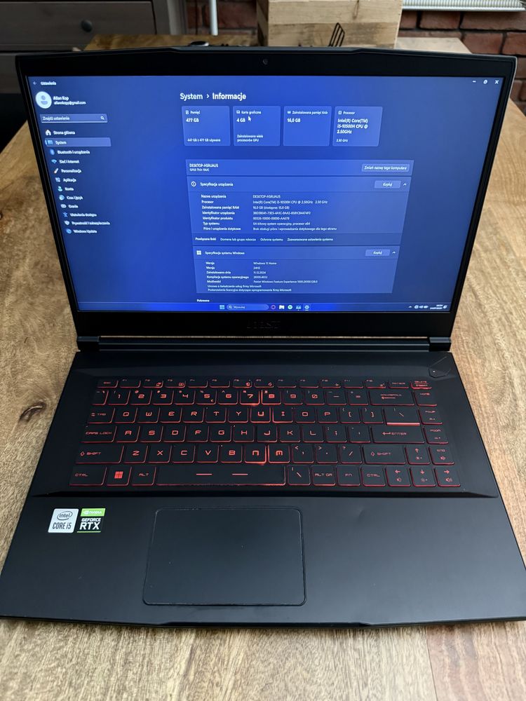 Laptop MSI GF63 THIN | i5 10th Gen | RTX 3050 | 16Gb Ram | 477 Gb SSD