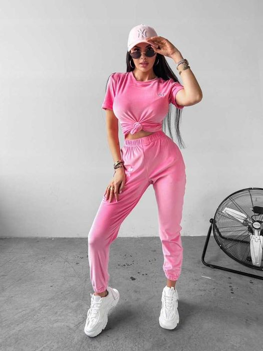 O la voga dres komplet welurowy get over róż S M