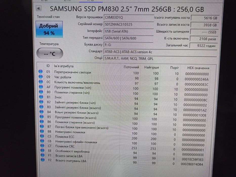 256GB 2.5" Samsung SATA3 SSD в чудовому стані